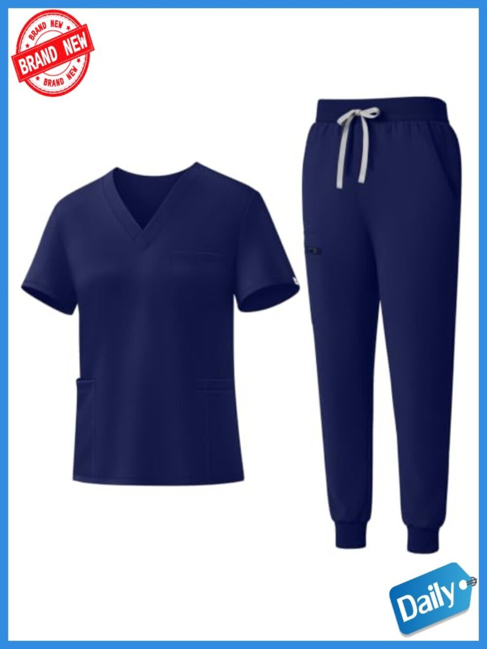 Women's Scrub Set V-Neck Top & Jogger Pants 9 Pockets